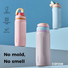 Carote 2-Pack Stainless Steel Water Bottle, Insulated Tumbler with Straw, Vacuum Sealed & Leakproof, 16 fl oz Pink & 26 fl oz Blue