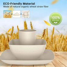 GPED 24 Pcs Wheat Straw Square Dinnerware Sets For 4, Unbreakable Dish Sets, Reusable Plates and Bowls Sets, Dinner Plates, Travel Camping Cutlery Set, Dishwasher Microwave Safe, Beige