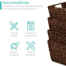 Best Choice Products Set of 4 Multipurpose Stackable Seagrass Laundry Organizer Tote Baskets w/ Insert Handles