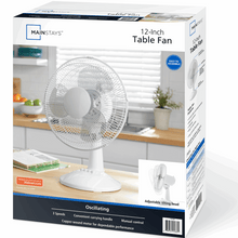 Mainstays 12-Inch Table Fan with Adjustable 3-Speed Settings and Oscillation, White, FT30-8MBWV