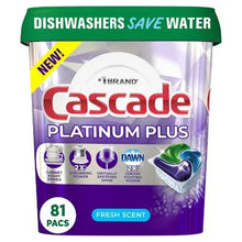 Cápsulas de detergente para lavavajillas Cascade Platinum Plus Actionpacs, aroma fresco (81 unidades).