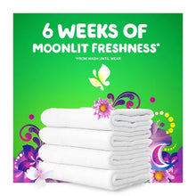 Gain Ultra Concentrated laundry detergent with stacked white towels and 6 weeks of moonlit freshness text