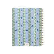 Papier To Go, College Ruled, Lined Notebook, Spiral, Hardcover, B5 Size - 7.1x 10", Stripe and Floral Print - Ric Rac, Blue