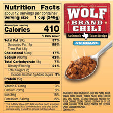Chili sin frijoles marca Wolf, 106 oz.