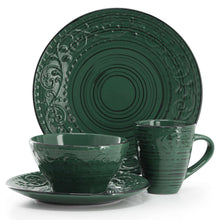 Elama Malibu Sea Glass 16-Piece Dinnerware Set in Dark Green