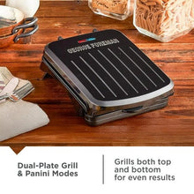 George Foreman 2-Serving Electric Indoor Grill with Non-Stick Plates, Panini Press, Space-Saving Slim Design, Drip Tray, Black Plastic Housing