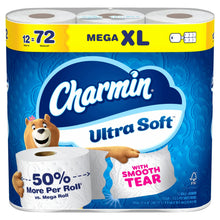 Charmin Toilet Paper Ultra Soft, 12 Mega XL Rolls, 2-Ply Bath Tissue