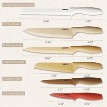 Carote 12 Pcs Kitchen Knife Set, Stainless Steel Knife Set with Nonstick Creamic Coating, Taupe