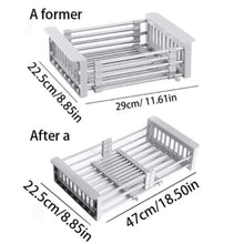 Adjustable Over-The-Sink Dish Drying Rack with Stainless Steel Drain Basket - Portable & Telescopic Space-Saving Solution for fruit vegetable