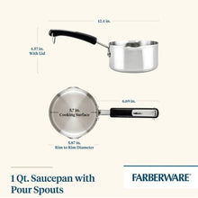 Farberware Brilliance 1 Quart Saucepan with Pour Spout, Induction Compatible, Metal Utensil and Dishwasher Safe, Stainless Steel