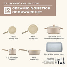 Farberware TrueCook 12pc Ceramic Cookware Set, Dishwasher and Oven Safe, Taupe