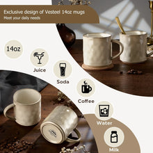 Vesteel Coffee Mug Set of 4, Ceramic Coffee Cups with Handles, 14oz Stoneware Mugs Set for Coffee Tea Milk, Wave Design Mug Gifts for Home Office Restaurant - USA MEGA SHOP