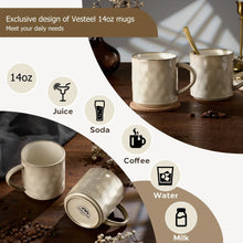Vesteel Coffee Mug Set of 4, Ceramic Coffee Cups with Handles, 14oz Stoneware Mugs Set for Coffee Tea Milk, Wave Design Mug Gifts for Home Office Restaurant