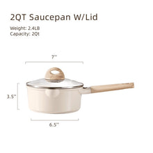 Carote Ceramic 2QT Non Stick Sauce Pan with Lid, 7" Non-Toxic Cooking Pot Bon Appetit, Taupe, Compatible with All Cooktops