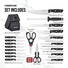 Farberware Classic 20-Piece Triple Riveted Cutlery Block Set with Kitchen Shears, Black