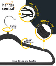 Hanger Central 25 pack 17 Inch Black Velvet Clothes Hangers with Swivel Hook