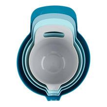 Mainstays 4 Piece Nesting Plastic Mixing Bowl Set with Pour Spouts and Handles, Blue
