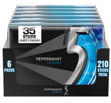 Chicles Wrigley's 5 Peppermint Cobalt, 35 piezas, paquete de 6.