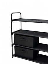 Mainstays 4 Shelf Closet Storage Organizer for Clothes with 2 Fabric Bins, Black, Metal Frame