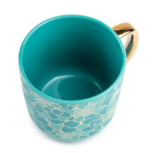 (2 pack) Thyme & Table 16 fl oz Teal Succulent Ceramic Coffee Mug