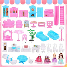 JoyStone Play Dollhouse with Doll Toy Figures, 14 Rooms Furniture and Colorful Lights, Creative Doll House Gift for Girls Ages 3+, Assemble Required, Pink