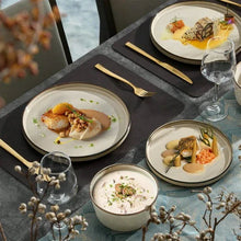 Vesteel Dinnerware Sets for 4, 12-Pieces Ceramic Plates and Bowls Sets, Handmade Reactive Glaze Dishes Set for Kitchen Dining, Dishwasher Safe, Khaki