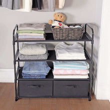 Mainstays 4 Shelf Closet Storage Organizer for Clothes with 2 Fabric Bins, Black, Metal Frame
