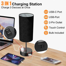 Table Lamps for Bedroom, 3 Way Dimmable Touch Control Bedside Lamp with USB C+A Fast Charging Ports, Nightstand Lamp for Office, Living Room, Reading(E26 Light Bulb Included)