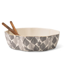 Thyme & Table 3-Piece Serving Bowl with Wooden Serving Spoon and Fork, Red Leaf