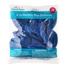 12" Electric Blue Latex Balloons, 15 Pieces, by Way To Celebrate