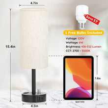 HadinEEon Bedside Table Lamp, Fully Dimmable Lamp with USB C&A Fast Charging Port, AC Outlet, Lamp with Linen Fabric Shade and Black Base for Bedroom Living Room, Office, Dorm