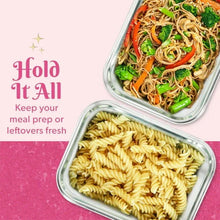 Paris Hilton 2-Piece Glass Food Storage Containers with Lids for Meal Prep, Microwave & Dishwasher Safe, Leak-Proof, 4.3 Cup Capacity, Pink