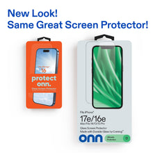 onn Corning Glass Screen Protector for iPhone® 17e / 16e / 14 / 13 / 13 Pro, Made with Durable Glass by Corning™ for Ultimate Protection, with Easy Application Tray