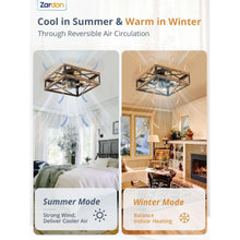 Zardon 16" Low Profile Caged Ceiling Fan with Light & Remote Control, Modern Brown Wood Finish, 6-Speed Quiet DC Motor for Indoor Spaces - USA MEGA SHOP