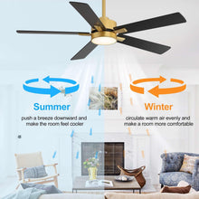 ALKAFY 52 inch Gold & Black LED Ceiling Fan with Remote - Adjustable Reversible Motor for Bedroom Living Room