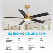 ALKAFY 52 inch Gold & Black LED Ceiling Fan with Remote - Adjustable Reversible Motor for Bedroom Living Room - USA MEGA SHOP