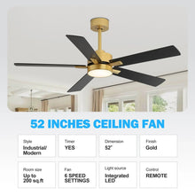 ALKAFY 52 inch Gold & Black LED Ceiling Fan with Remote - Adjustable Reversible Motor for Bedroom Living Room