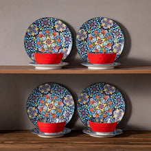 Malacasa 12 Pcs Dinnerware Sets, Ceramic Plates and Bowls Set, Porcelain Tableware Dishwasher Microwave Safe, Serves for 4 People, Bohemian Dark Blue