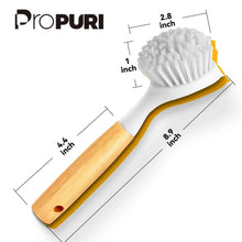 propuri Dish Brush Set with Bamboo Handle, Kitchen Scrub Brush,3 Pack Yellow White Black