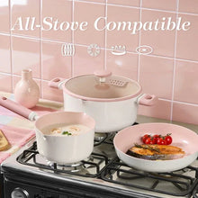 Carote 14-Piece Pots and Pans Set, Ceramic Nonstick Cookware Set with Steamer,Induction Compatible, Pink