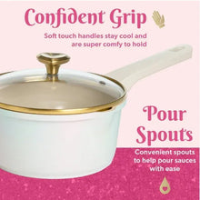 Paris Hilton Clean Ceramic Nonstick Cast Aluminum Cookware Set with Heart Knobs, Iridescent White