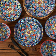 Malacasa 12 Pcs Dinnerware Sets, Ceramic Plates and Bowls Set, Porcelain Tableware Dishwasher Microwave Safe, Serves for 4 People, Bohemian Dark Blue