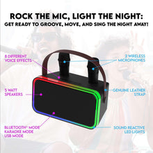 onn Karaoke Machine with 2 Wireless Microphones, LED Party Lights, 9 Hrs Playtime, Bluetooth, Voice Effects