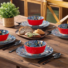 Malacasa 12 Pcs Dinnerware Sets, Ceramic Plates and Bowls Set, Porcelain Tableware Dishwasher Microwave Safe, Serves for 4 People, Bohemian Dark Blue