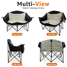 Jacgood Double Camping Chair for Couples, Comfortable Folding Loveseat with 2 Cup Holders & Armrests, Heavy-Duty 660lb Capacity for Camping