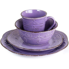 Elama Rustic Birch 16 Piece Stoneware Dinnerware Set in Purple