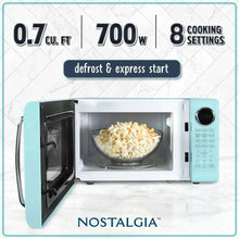 Nostalgia Retro Microwave Oven - 0.7 Cu Ft & 700-Watt Countertop Microwave with Glass Turntable, Child Safety Lock, 8 Auto-Cook Programs & Digital Clock - Aqua - USA MEGA SHOP
