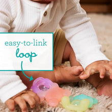 Infantino Teethimal Pop Pals Baby Teether Toy with Textured Surfaces, Pop Feature, and Linkable Loop for Babies 6-12 Months, 2-Pack
