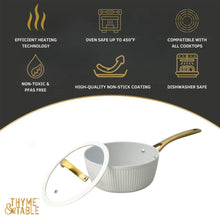 Thyme & Table 2.5 QT Non-Stick Signature Ribbed Saucepan - White & Gold