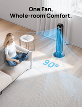 DREO Tower Fan, 27ft/s Velocity Quiet Floor Fan, 90° Oscillating Fans for Indoors with 8 Speeds, 4 Modes, Remote Control, Standing Fans, Bladeless Fan, Black, Nomad DC